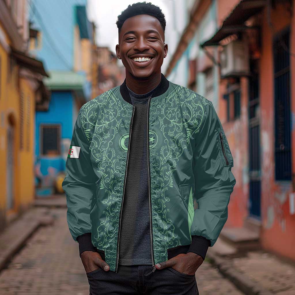 Algeria Football Custom Sleeve Zip Bomber Jacket Go Greens Go - African Pride