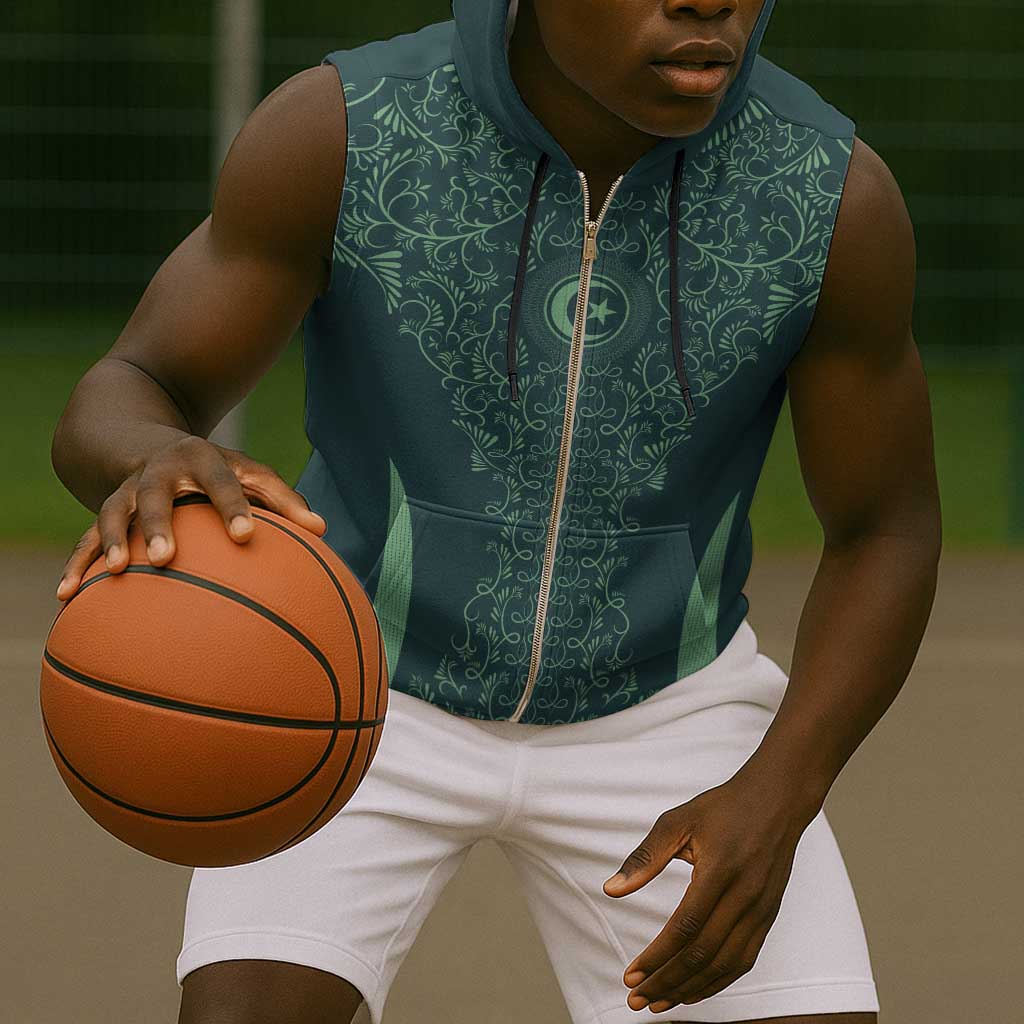 Algeria Football Custom Sleeveless Zip Hoodie Go Greens Go - African Pride