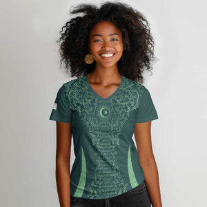 Algeria Football Custom Women V-Neck T-Shirt Go Greens Go - African Pride