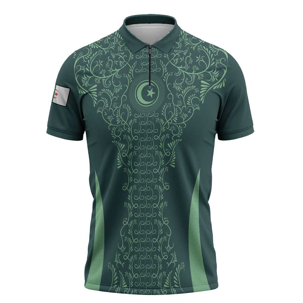 Custom Algeria Football Zipper Polo Shirt Come On Greens