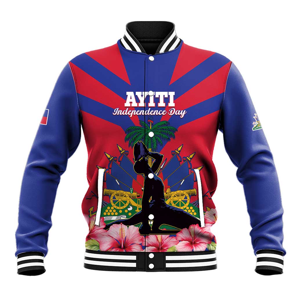 Personalised Happy Haiti Independence Day Baseball Jacket Neg Marron - African Pride