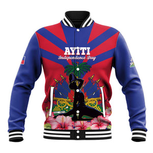 Personalised Happy Haiti Independence Day Baseball Jacket Neg Marron - African Pride