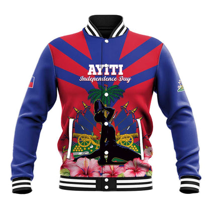 Personalised Happy Haiti Independence Day Baseball Jacket Neg Marron - African Pride