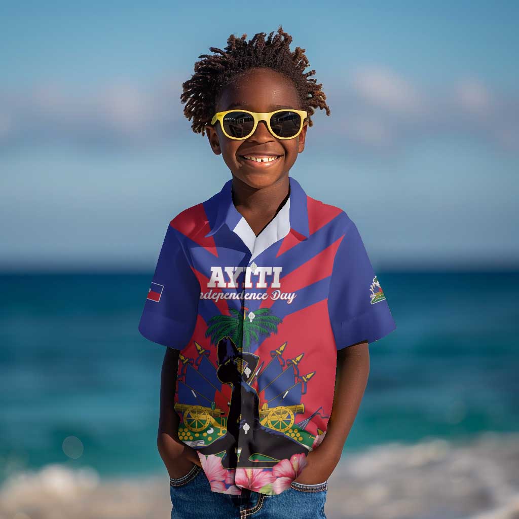 Personalised Happy Haiti Independence Day Kid Hawaiian Shirt Neg Marron - African Pride