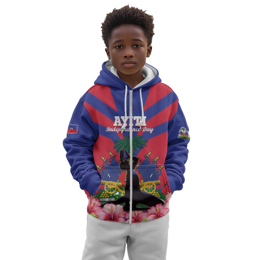 Personalised Happy Haiti Independence Day Kid Hoodie Neg Marron - African Pride