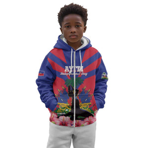 Personalised Happy Haiti Independence Day Kid Hoodie Neg Marron - African Pride