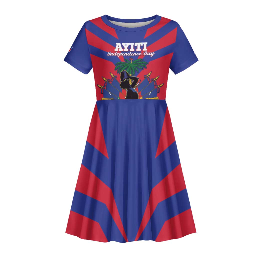 Personalised Happy Haiti Independence Day Kid Short Sleeve Dress Neg Marron - African Pride