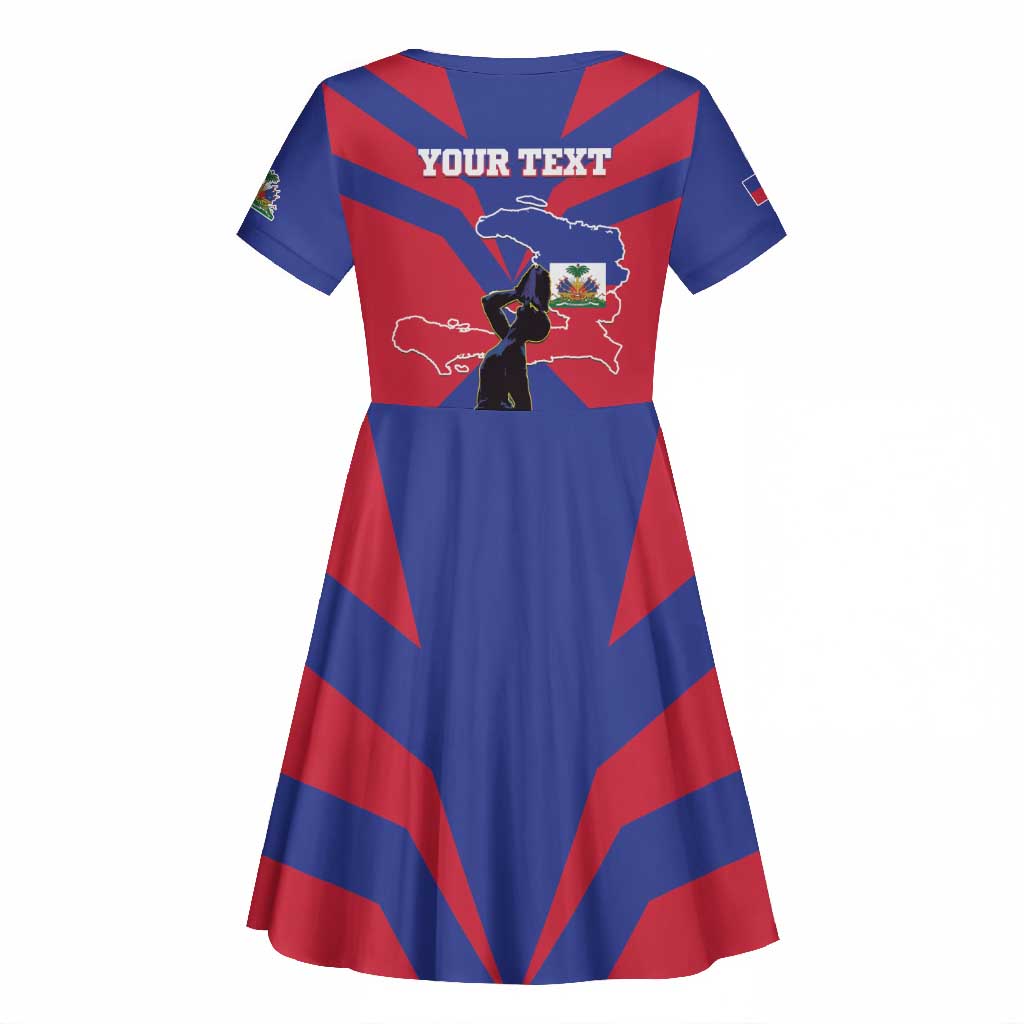 Personalised Happy Haiti Independence Day Kid Short Sleeve Dress Neg Marron - African Pride