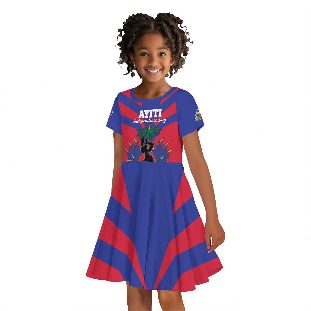 Personalised Happy Haiti Independence Day Kid Short Sleeve Dress Neg Marron - African Pride