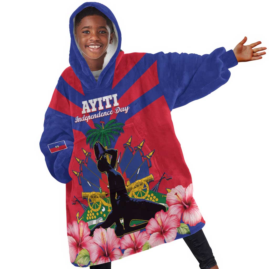 Personalised Happy Haiti Independence Day Kid Wearable Blanket Hoodie Neg Marron - African Pride
