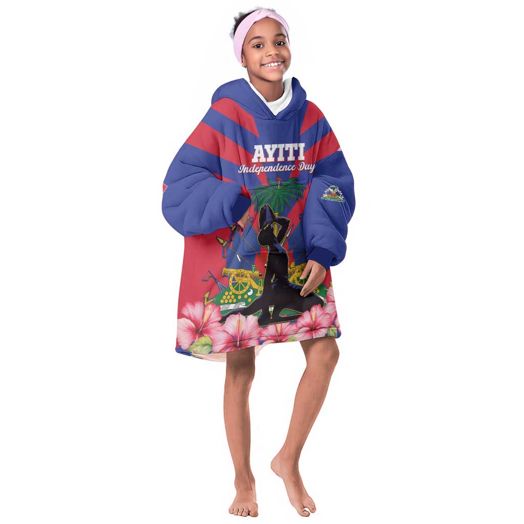 Personalised Happy Haiti Independence Day Kid Wearable Blanket Hoodie Neg Marron - African Pride