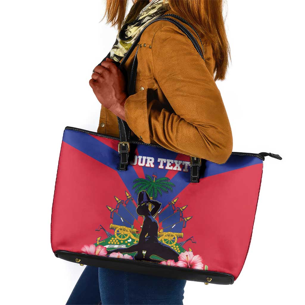 Personalised Happy Haiti Independence Day Leather Tote Bag Neg Marron - African Pride