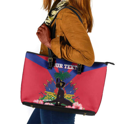Personalised Happy Haiti Independence Day Leather Tote Bag Neg Marron - African Pride