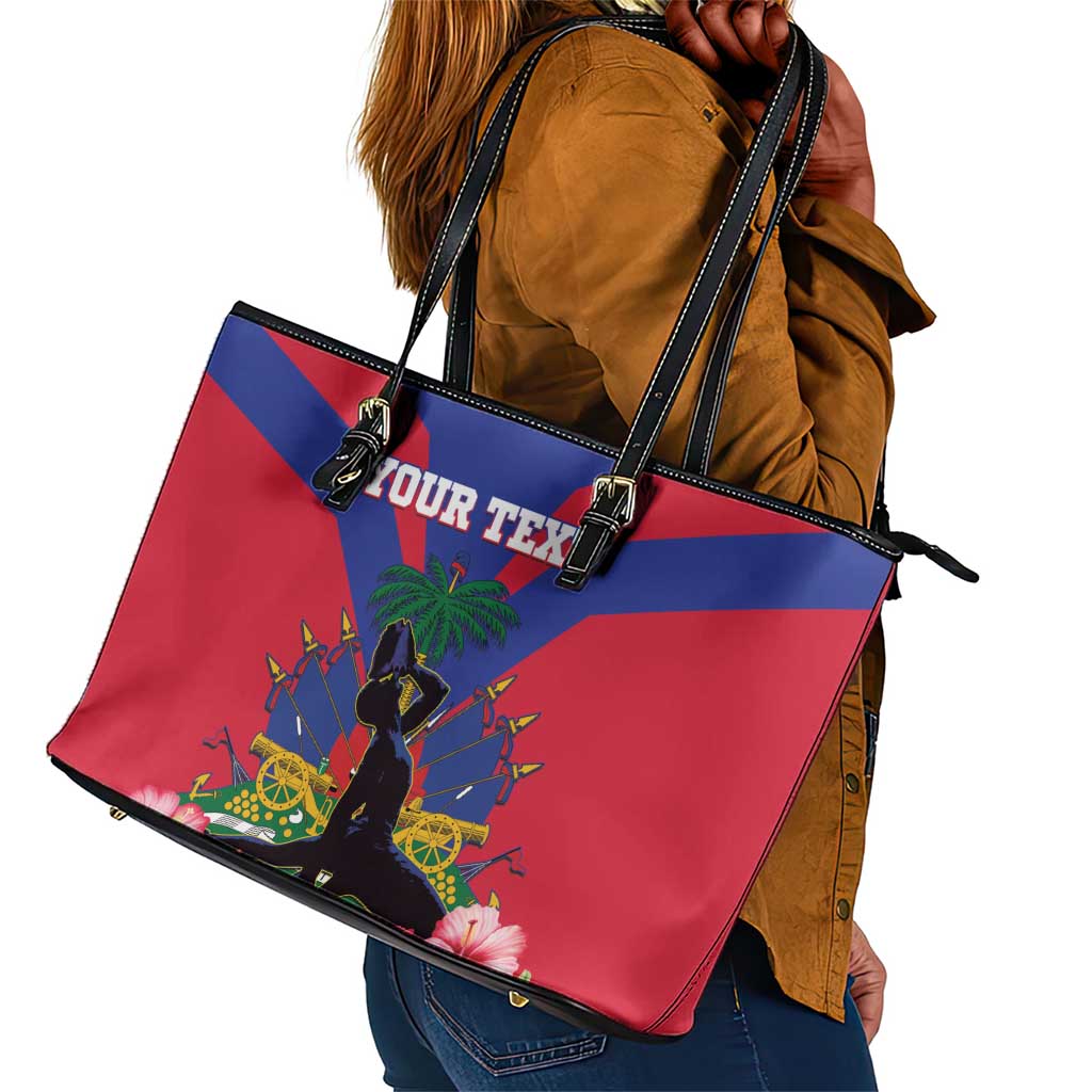 Personalised Happy Haiti Independence Day Leather Tote Bag Neg Marron - African Pride