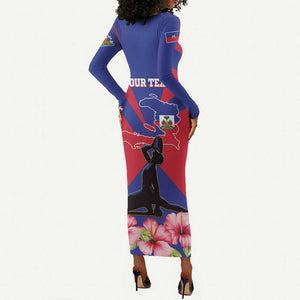 Personalised Happy Haiti Independence Day Long Sleeve Bodycon Dress Neg Marron - African Pride