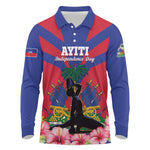Personalised Happy Haiti Independence Day Long Sleeve Polo Shirt Neg Marron - African Pride