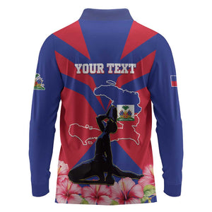 Personalised Happy Haiti Independence Day Long Sleeve Polo Shirt Neg Marron - African Pride