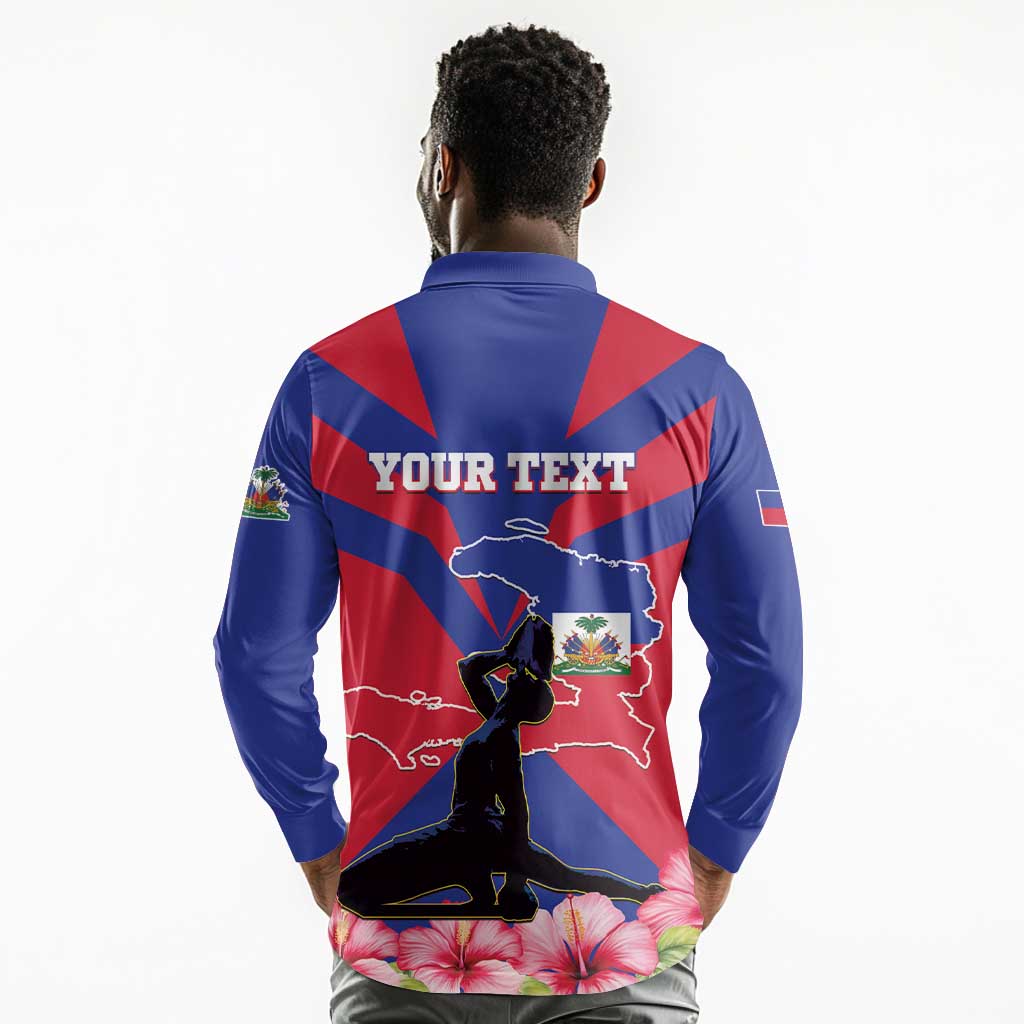 Personalised Happy Haiti Independence Day Long Sleeve Polo Shirt Neg Marron - African Pride