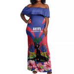 Personalised Happy Haiti Independence Day Off Shoulder Maxi Dress Neg Marron - African Pride