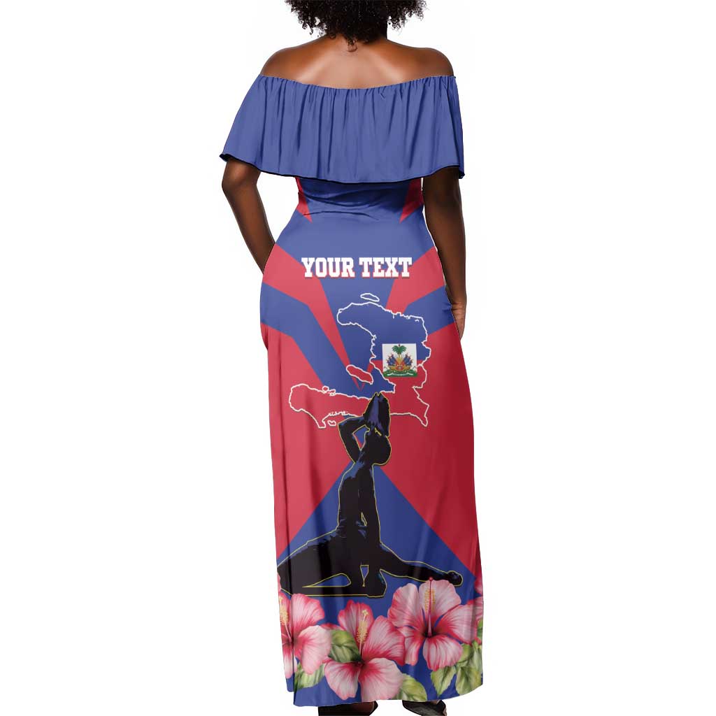 Personalised Happy Haiti Independence Day Off Shoulder Maxi Dress Neg Marron - African Pride