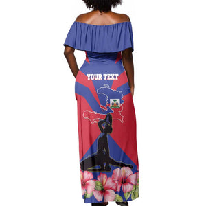 Personalised Happy Haiti Independence Day Off Shoulder Maxi Dress Neg Marron - African Pride