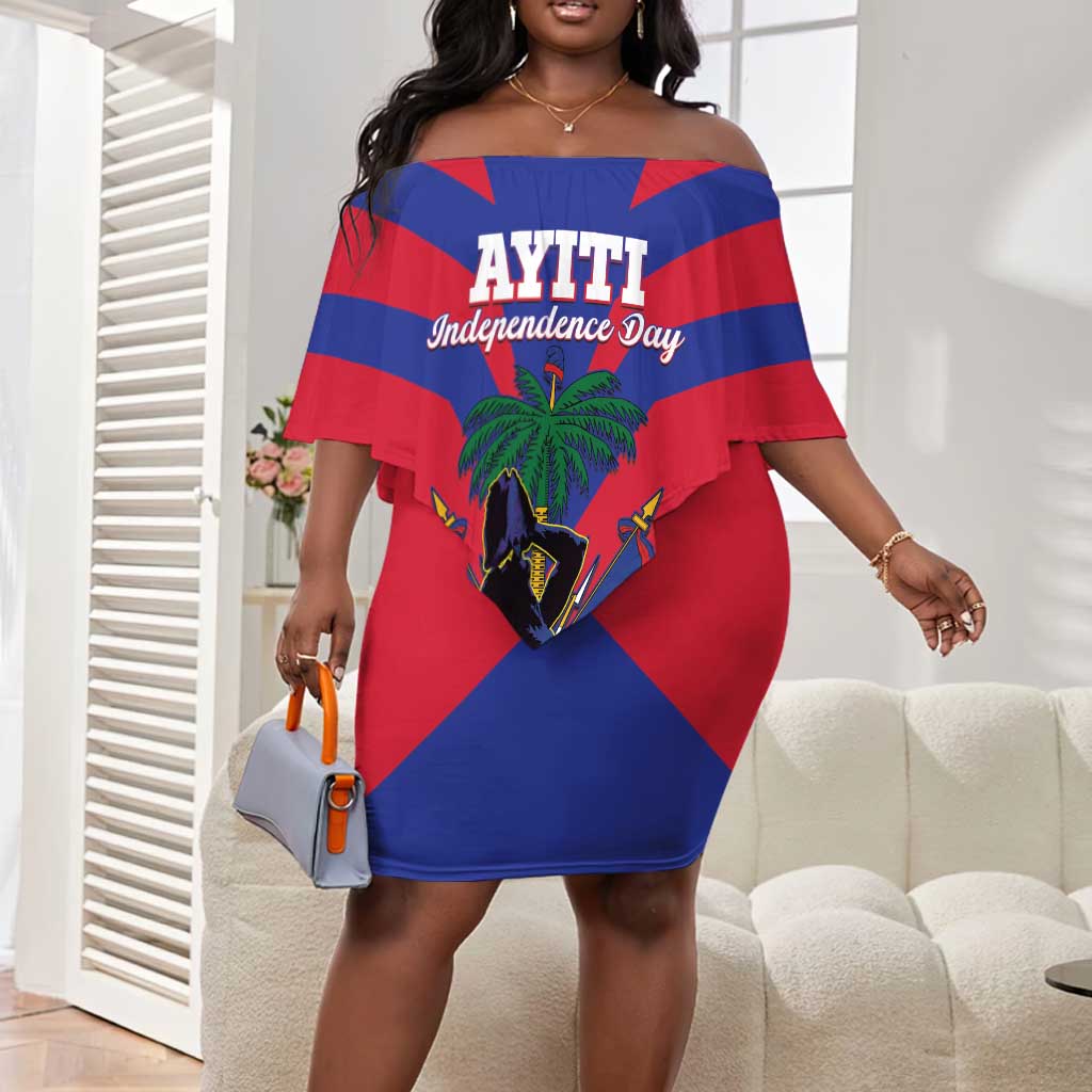 Personalised Happy Haiti Independence Day Off Shoulder Short Dress Neg Marron - African Pride