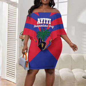 Personalised Happy Haiti Independence Day Off Shoulder Short Dress Neg Marron - African Pride