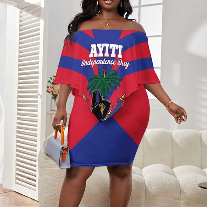 Personalised Happy Haiti Independence Day Off Shoulder Short Dress Neg Marron - African Pride