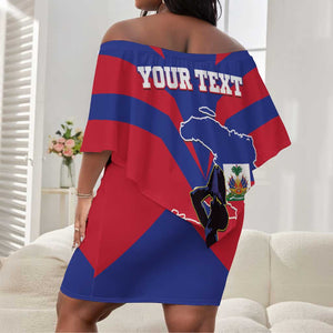 Personalised Happy Haiti Independence Day Off Shoulder Short Dress Neg Marron - African Pride