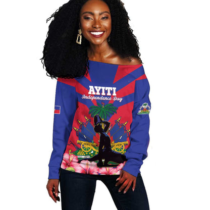 Personalised Happy Haiti Independence Day Off Shoulder Sweater Neg Marron - African Pride