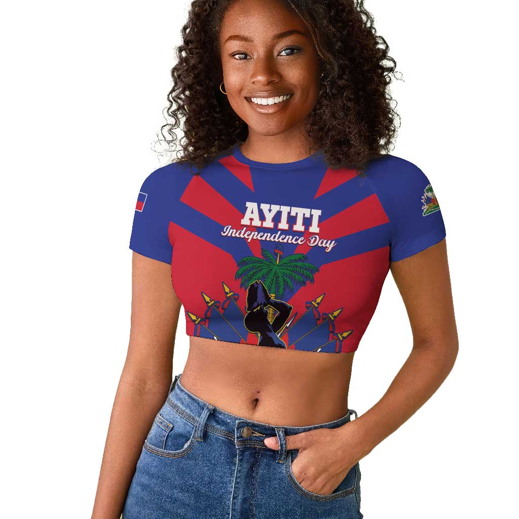 Personalised Happy Haiti Independence Day Raglan Cropped T shirt Neg Marron - African Pride