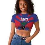 Personalised Happy Haiti Independence Day Raglan Cropped T shirt Neg Marron - African Pride
