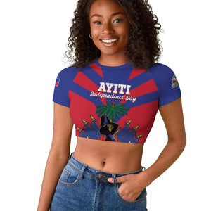 Personalised Happy Haiti Independence Day Raglan Cropped T shirt Neg Marron - African Pride
