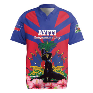 Personalised Happy Haiti Independence Day Rugby Jersey Neg Marron - African Pride
