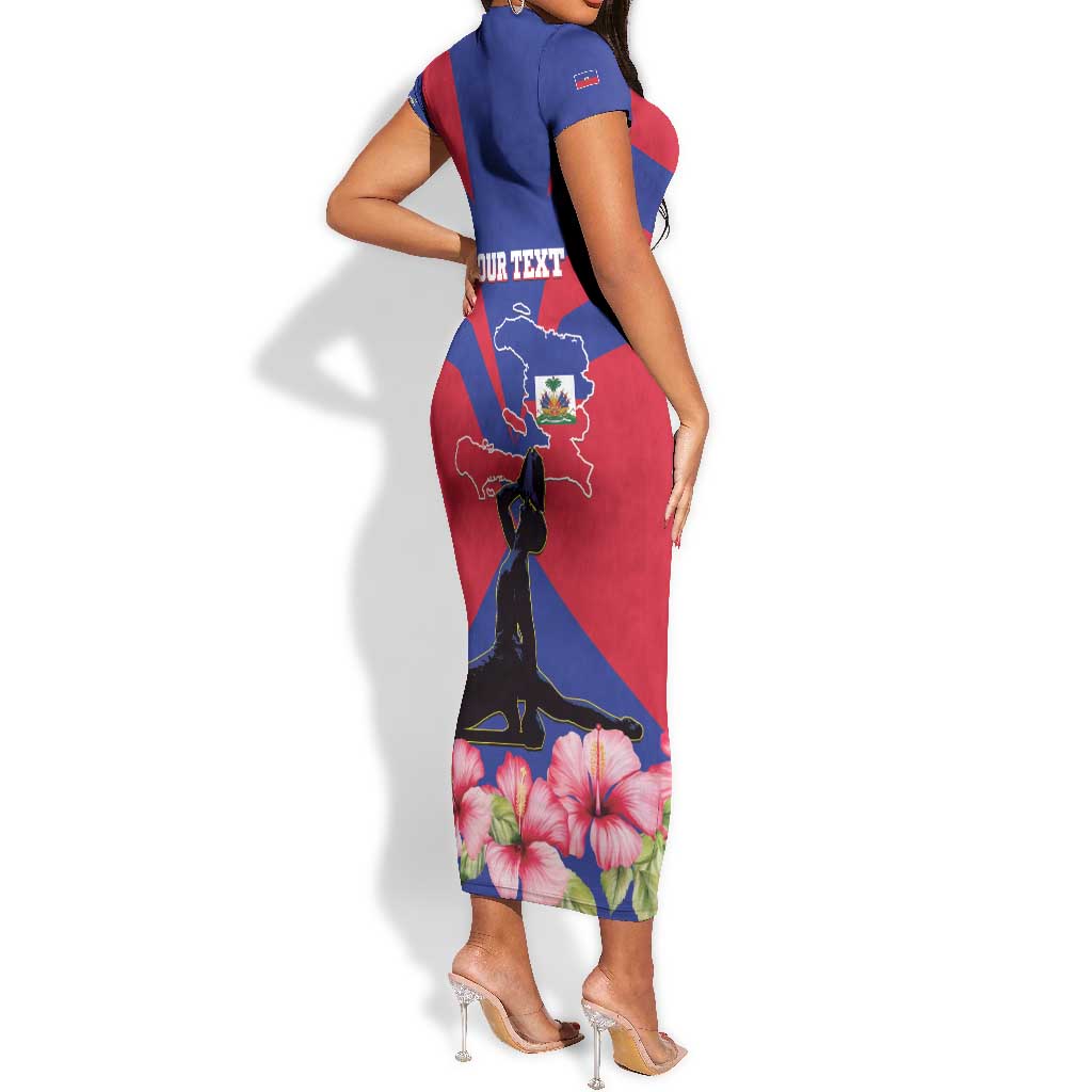 Personalised Happy Haiti Independence Day Short Sleeve Bodycon Dress Neg Marron - African Pride