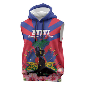 Personalised Happy Haiti Independence Day Sleeveless Hoodie Neg Marron - African Pride