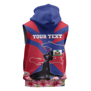 Personalised Happy Haiti Independence Day Sleeveless Hoodie Neg Marron - African Pride