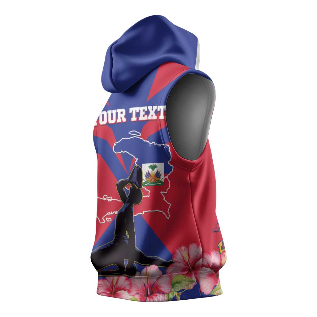 Personalised Happy Haiti Independence Day Sleeveless Hoodie Neg Marron - African Pride