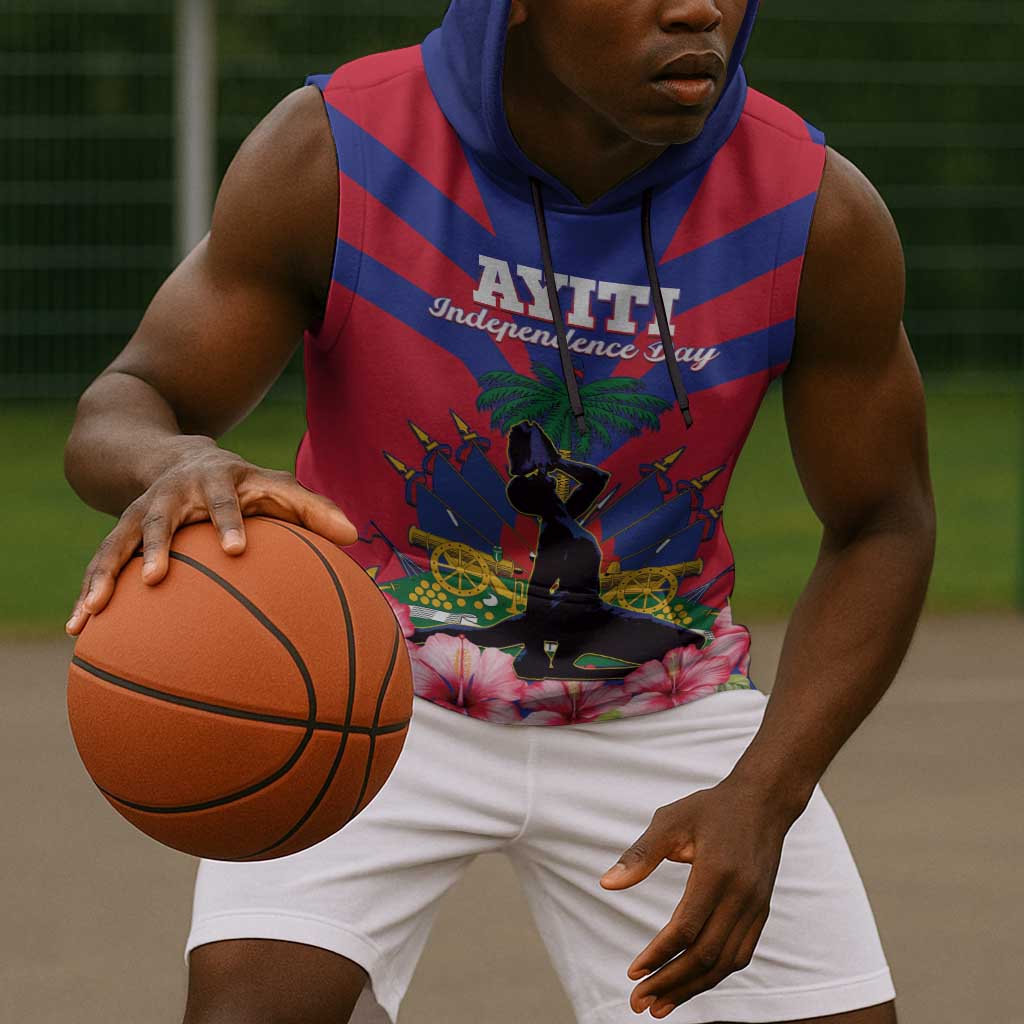 Personalised Happy Haiti Independence Day Sleeveless Hoodie Neg Marron - African Pride