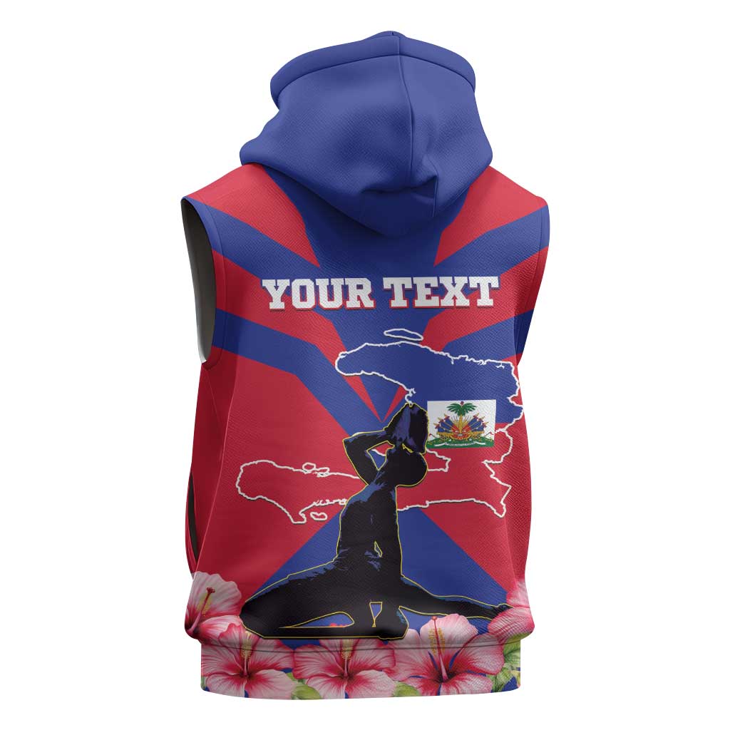 Personalised Happy Haiti Independence Day Sleeveless Zip Hoodie Neg Marron - African Pride
