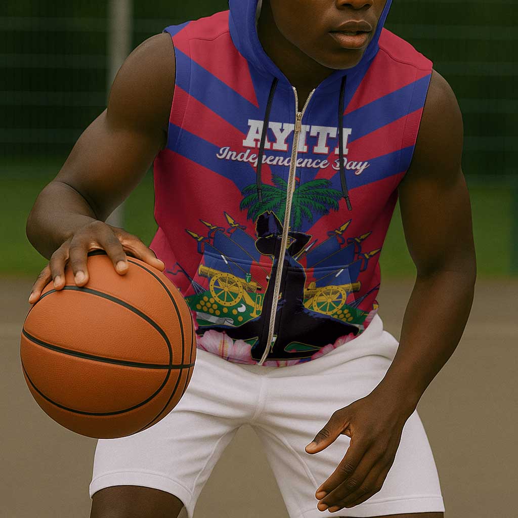 Personalised Happy Haiti Independence Day Sleeveless Zip Hoodie Neg Marron - African Pride