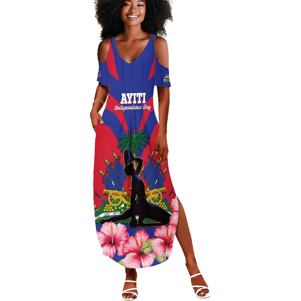 Personalised Happy Haiti Independence Day Summer Maxi Dress Neg Marron - African Pride