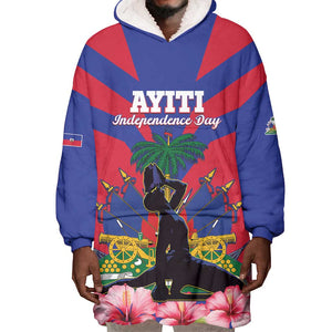 Personalised Happy Haiti Independence Day Wearable Blanket Hoodie Neg Marron - African Pride