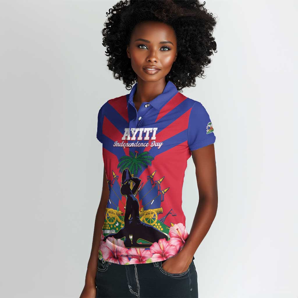 Personalised Happy Haiti Independence Day Women Polo Shirt Neg Marron - African Pride