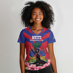 Personalised Happy Haiti Independence Day Women V-Neck T-Shirt Neg Marron - African Pride