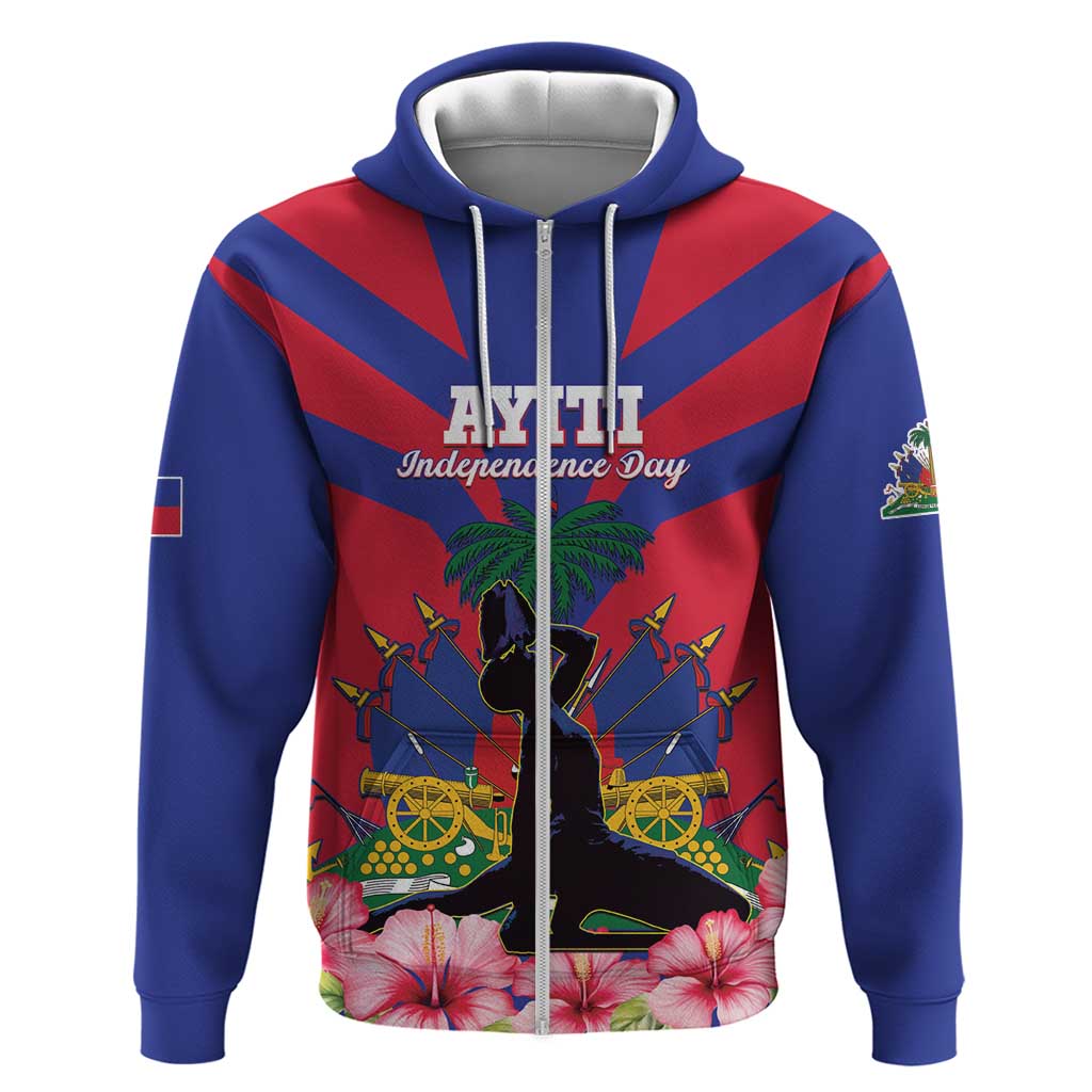 Personalised Happy Haiti Independence Day Zip Hoodie Neg Marron - African Pride