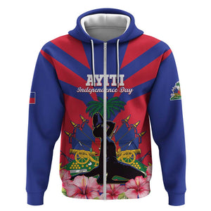 Personalised Happy Haiti Independence Day Zip Hoodie Neg Marron - African Pride