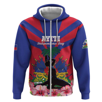 Personalised Happy Haiti Independence Day Zip Hoodie Neg Marron - African Pride