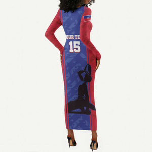 Custom Afro Haiti Football Long Sleeve Bodycon Dress Nou fe - Pou Ayiti - Pou Drapo a - Pou peyi a - African Pride