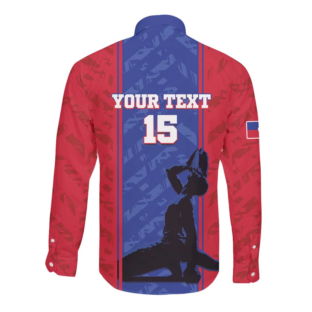 Custom Afro Haiti Football Long Sleeve Button Shirt Nou fe - Pou Ayiti - Pou Drapo a - Pou peyi a - African Pride